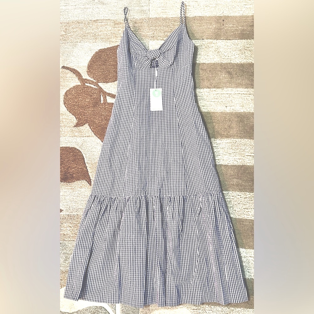 NWT Rails Maeve Navy Lilac Gingham Dress w Front Cutout - Picture 3 of 9